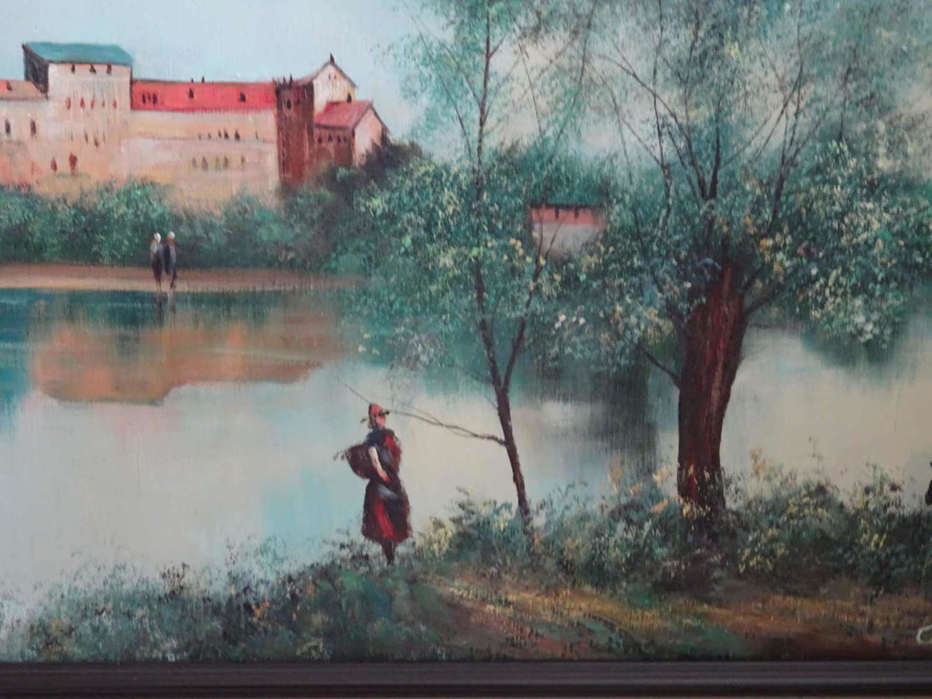 Cooke, Ölgemälde auf Leinwand, Personenstaffage Am Fluß, rechts unten Signatur Cooke in goldenem - Bild 2 aus 3