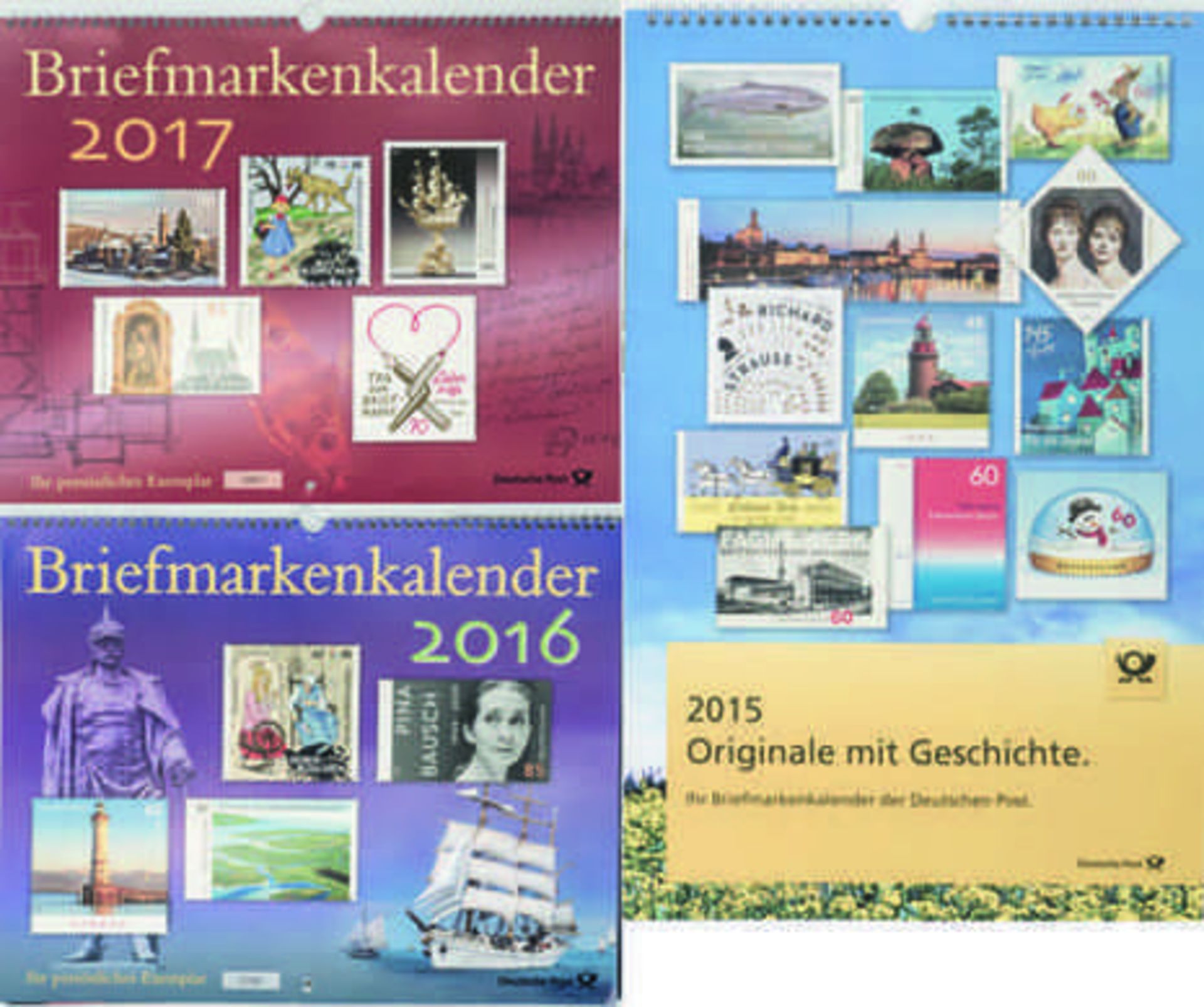 Drei Briefmarkenkalender: 2015 - 2017. 2 x in OVP. Three stamp calendars: 2015 - 2017. 2 x in