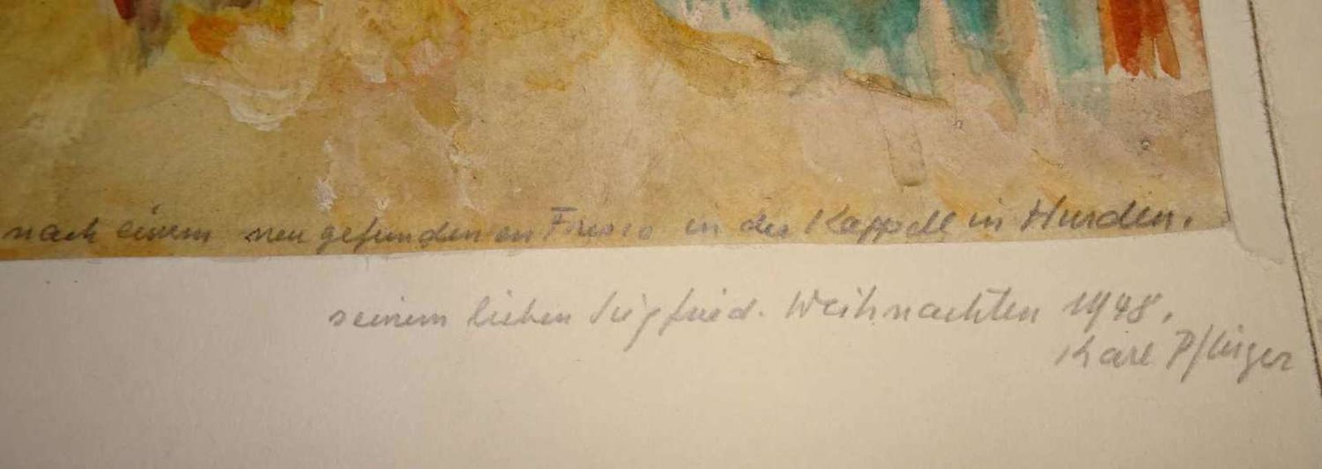 Karl Pflüger (1884-1974), Aquarell auf Papier, nach einem Fresco in der Kapelle in Harden. Signiert - Bild 2 aus 2