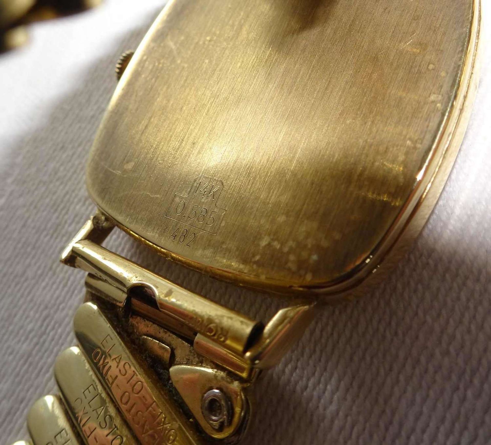 Herrenarmbanduhr Saphir, 585er Gelbgold, Quartz mit Datumsanzeige. Mit Elasto-Fixa Armband, dieses - Bild 4 aus 6