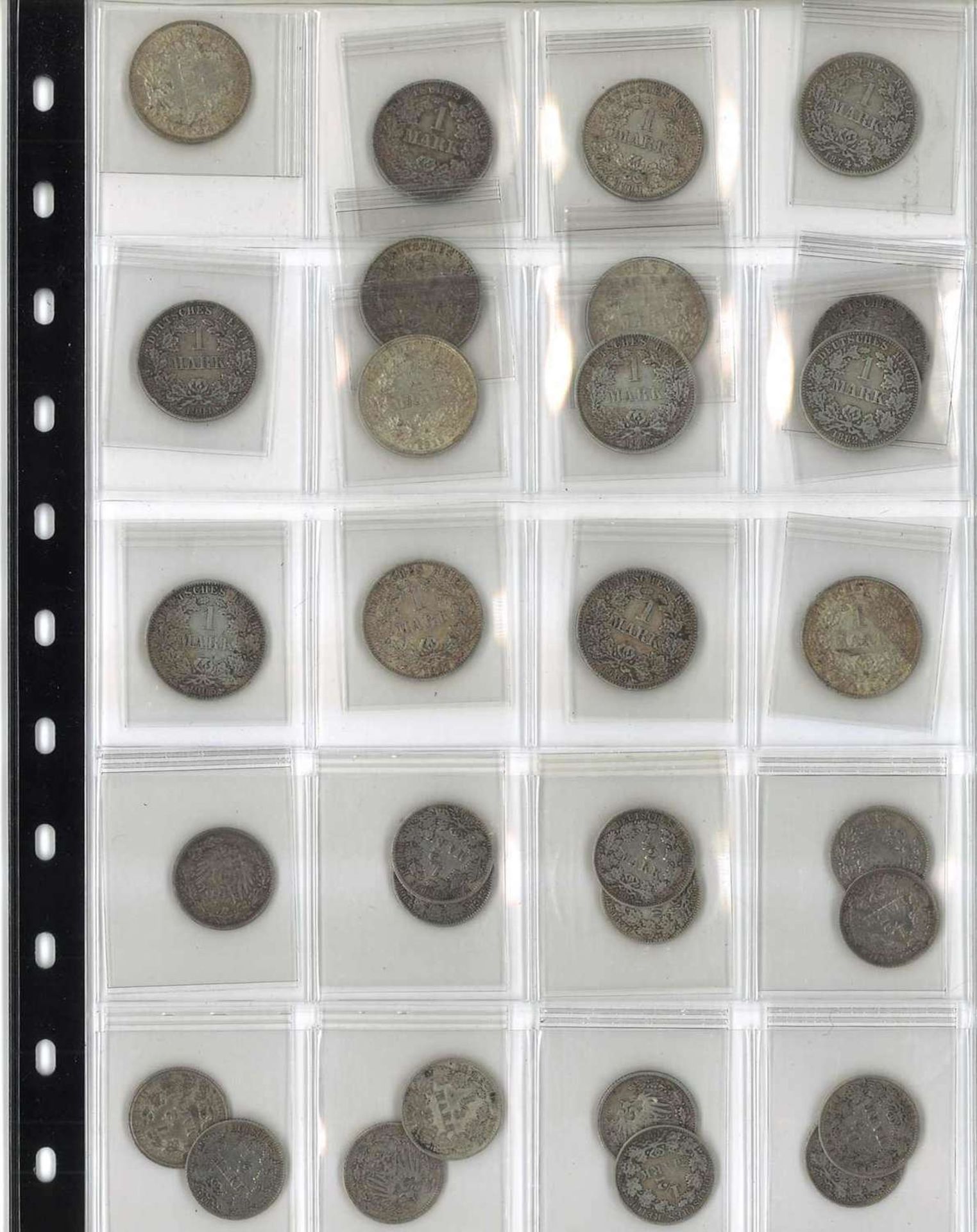 Kleine Sammlung Silbermünzen Kaiserreich, 1 und 1/2 Mark Stücke. Insgesamt 15x1 Mark und 12x 1/2