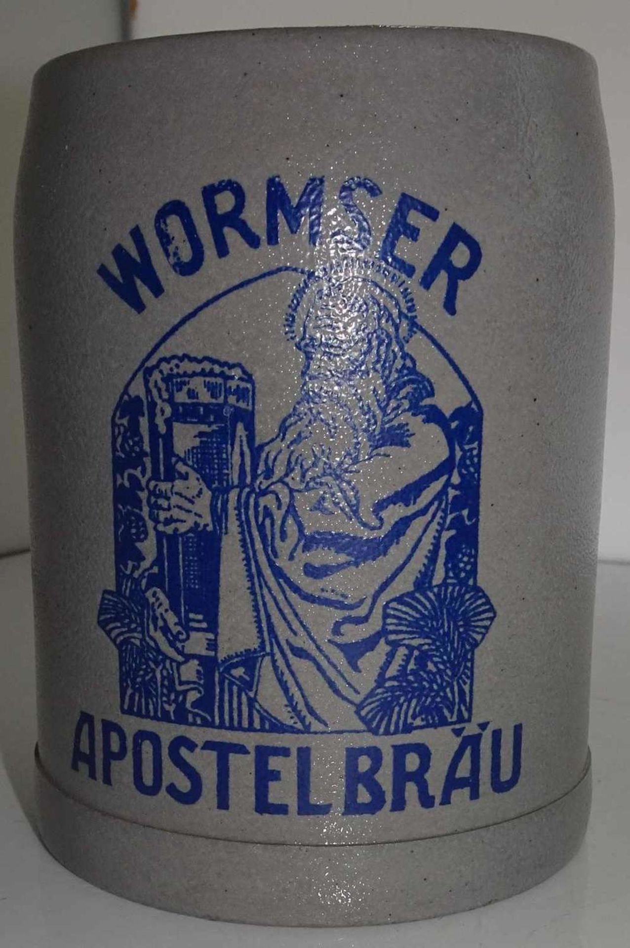 1 alter Bierkrug "Wormser Apostelbräu", Höhe ca. 12 cm 1 old beer mug "Wormser Apostelbräu", height - Bild 2 aus 2