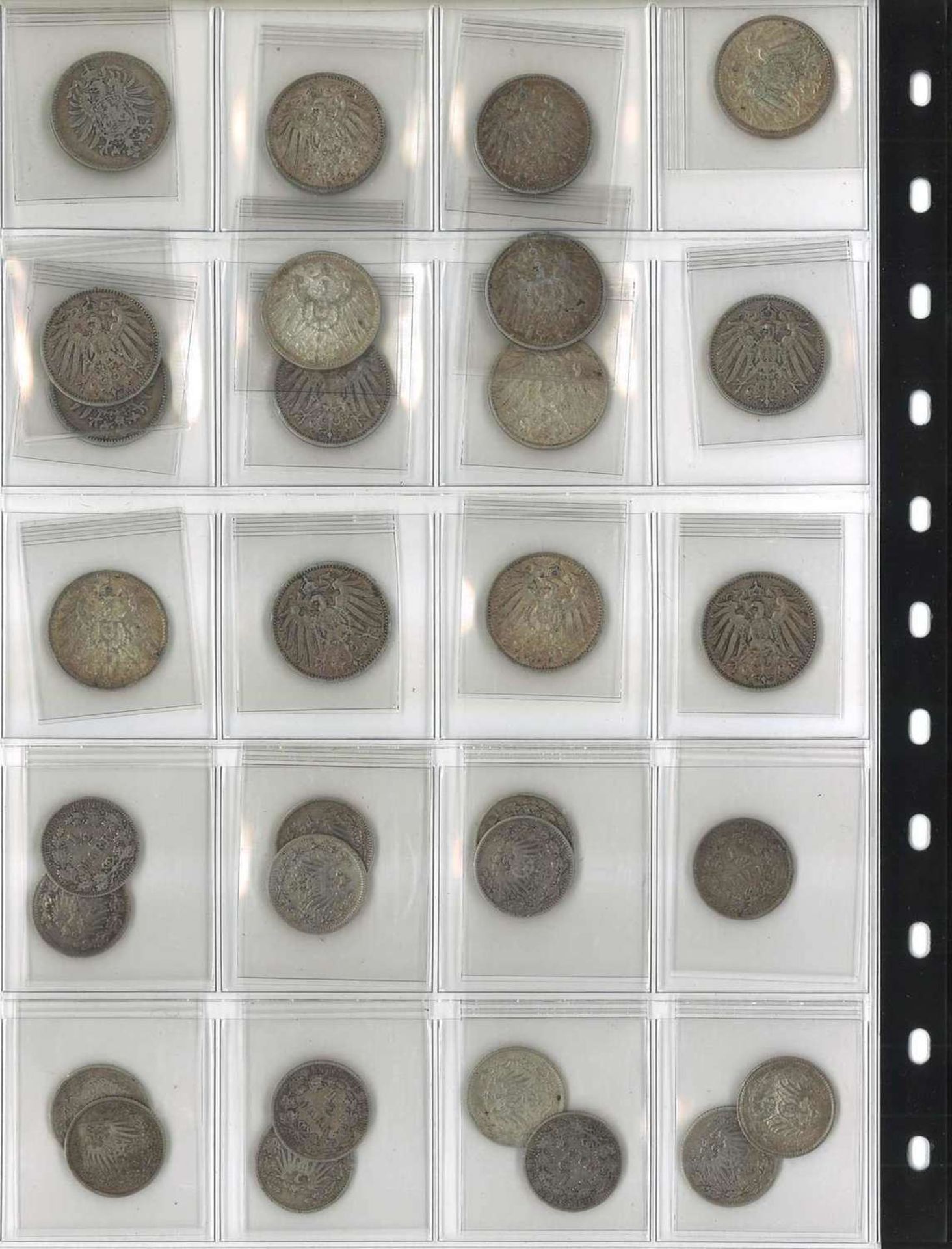 Kleine Sammlung Silbermünzen Kaiserreich, 1 und 1/2 Mark Stücke. Insgesamt 15x1 Mark und 12x 1/2 - Image 2 of 2