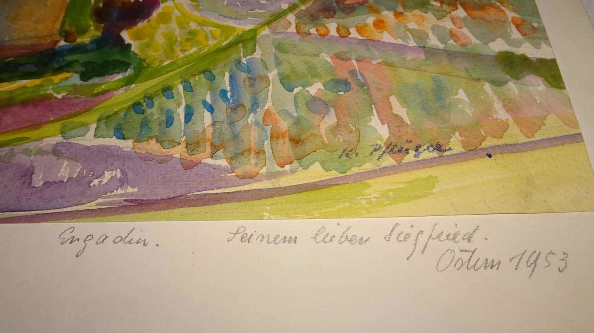 Karl Pflüger (1884-1974), Aquarell auf Papier, "Engadin 1953", rechts unten Signatur K. Pflüger. - Bild 2 aus 2