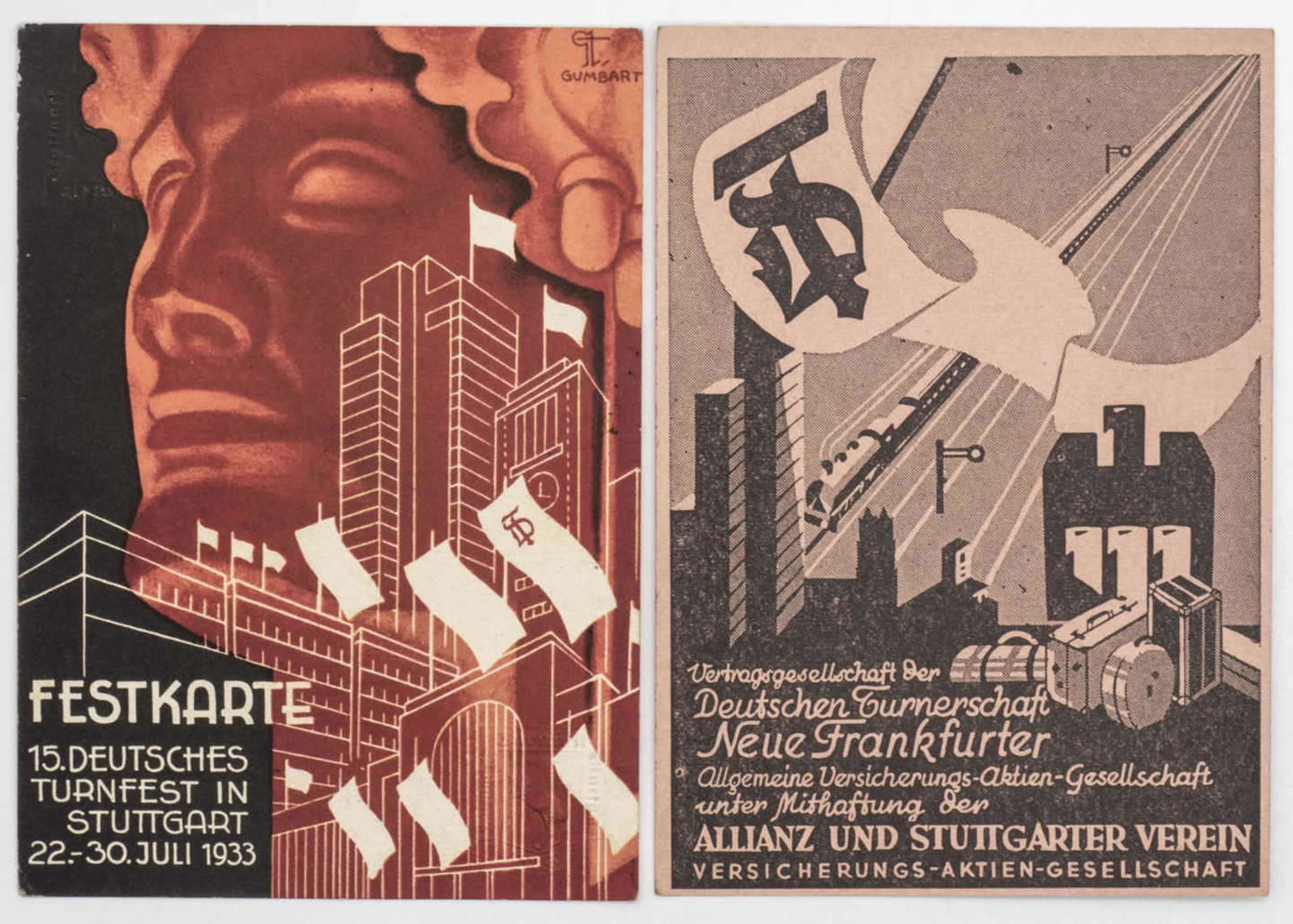 15. Deutsches Turnfest in Stuttgart 22. - 30. Juli 1933: 1 x Wohnungskarte und 1 x Festkarte. 15th