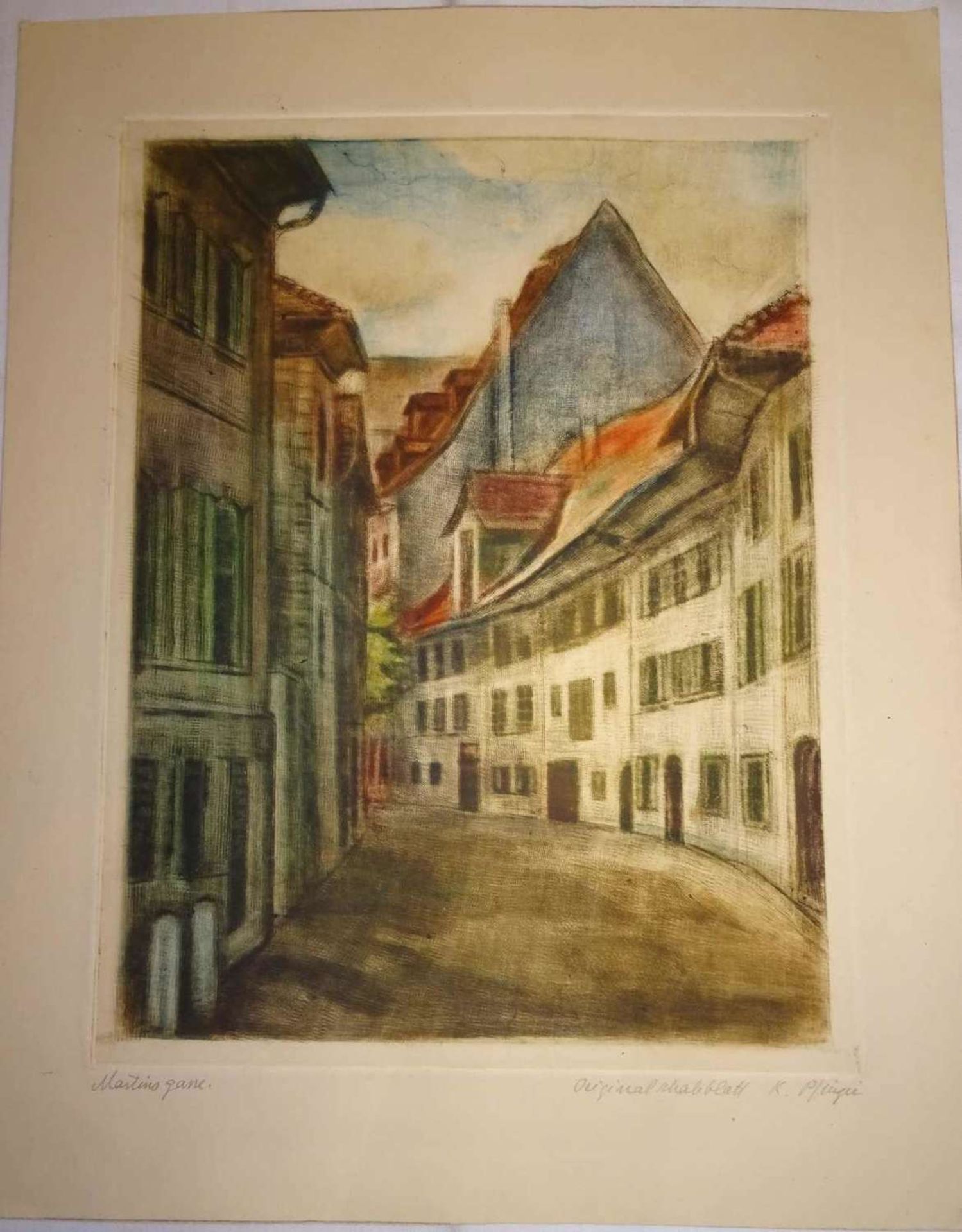 Karl Pflüger (1884-1974), Originalschabblatt "Martinsgasse", rechts unten Signatur K.Pflüger. Maße: