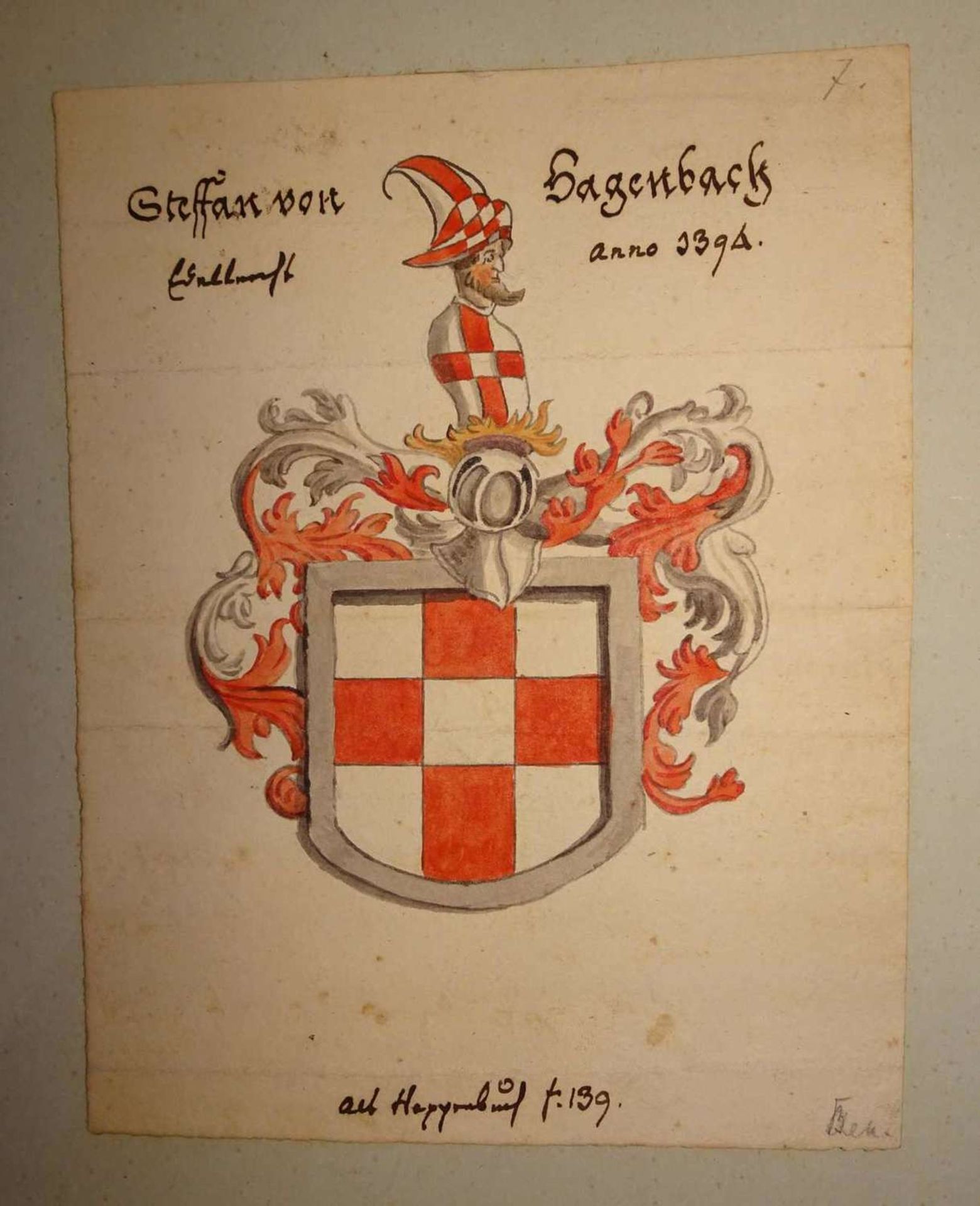 Wappenkunst, Aquarell. Graffen von Hagenbach. 1x Höhe ca. 22,3 cm, Breite ca. 20,3 cm, 1x Höhe ca. - Image 3 of 3