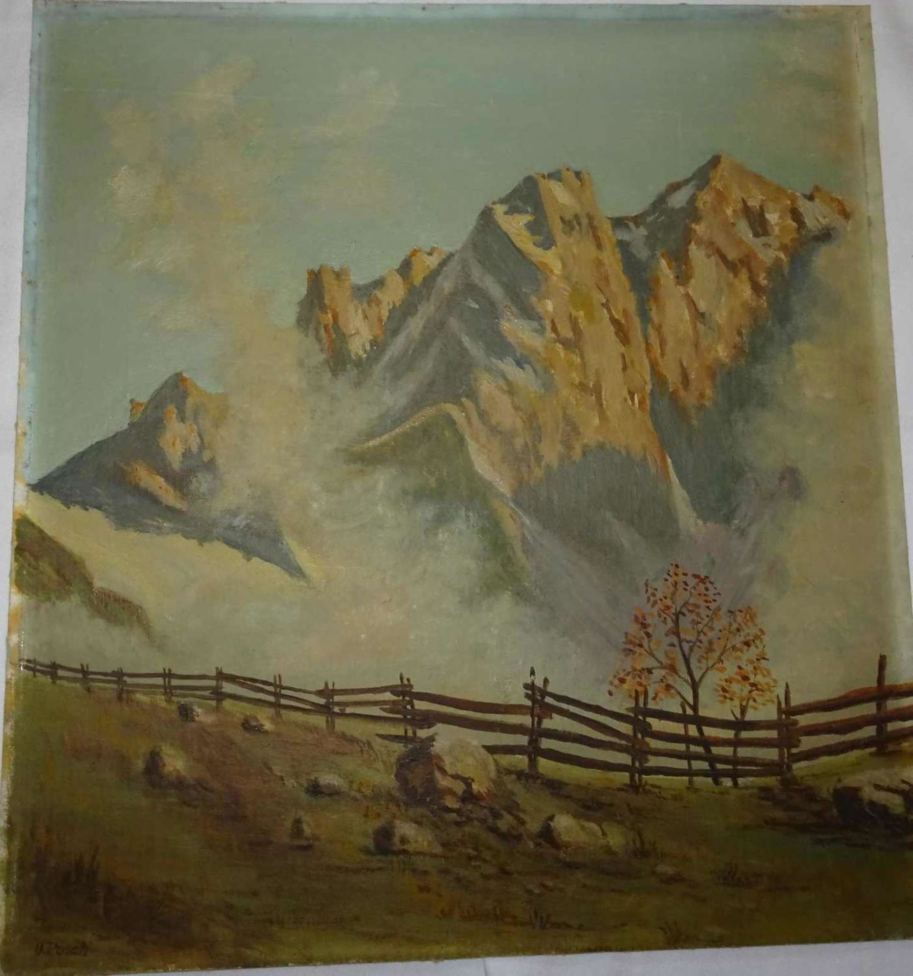 O. Posch, Öl auf Karton, "Hochgebirge". Links unten Signatur. Maße: Höhe ca. 38 cm, Länge ca. 35 cm