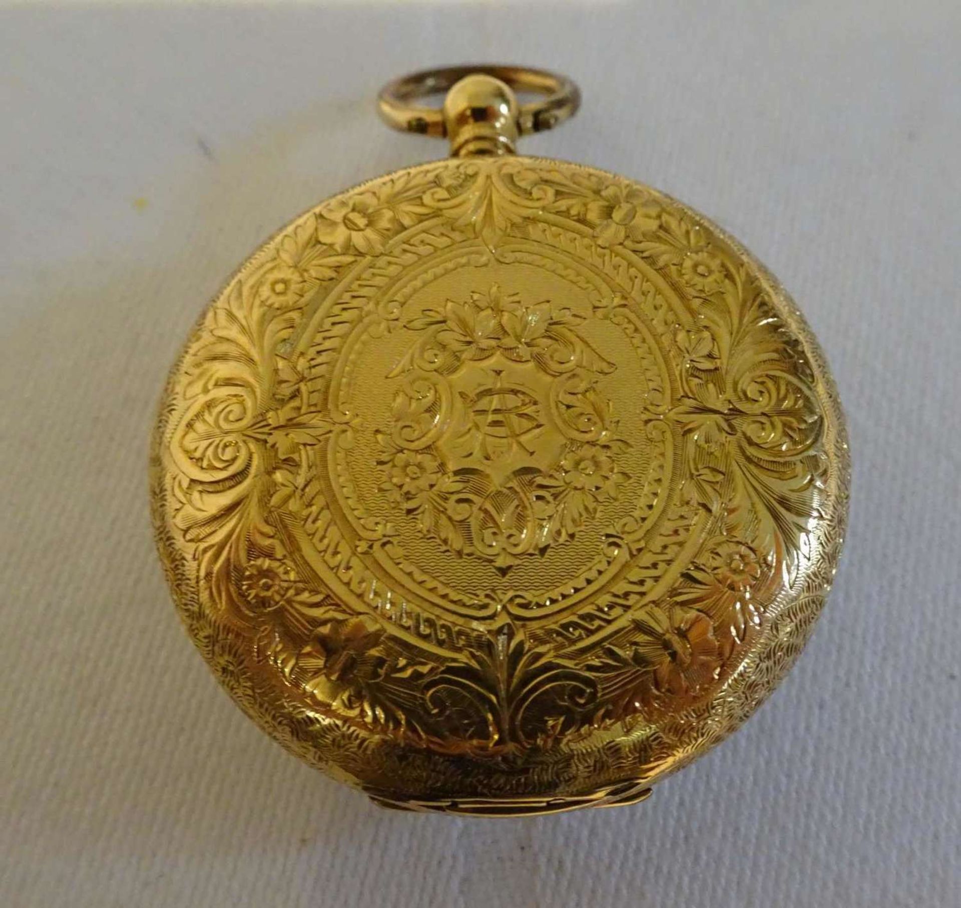Taschenuhr, 750er Gelbgold, Innendeckel Metall. Pocket watch, 750 yellow gold, inner cover metal. - Bild 5 aus 5