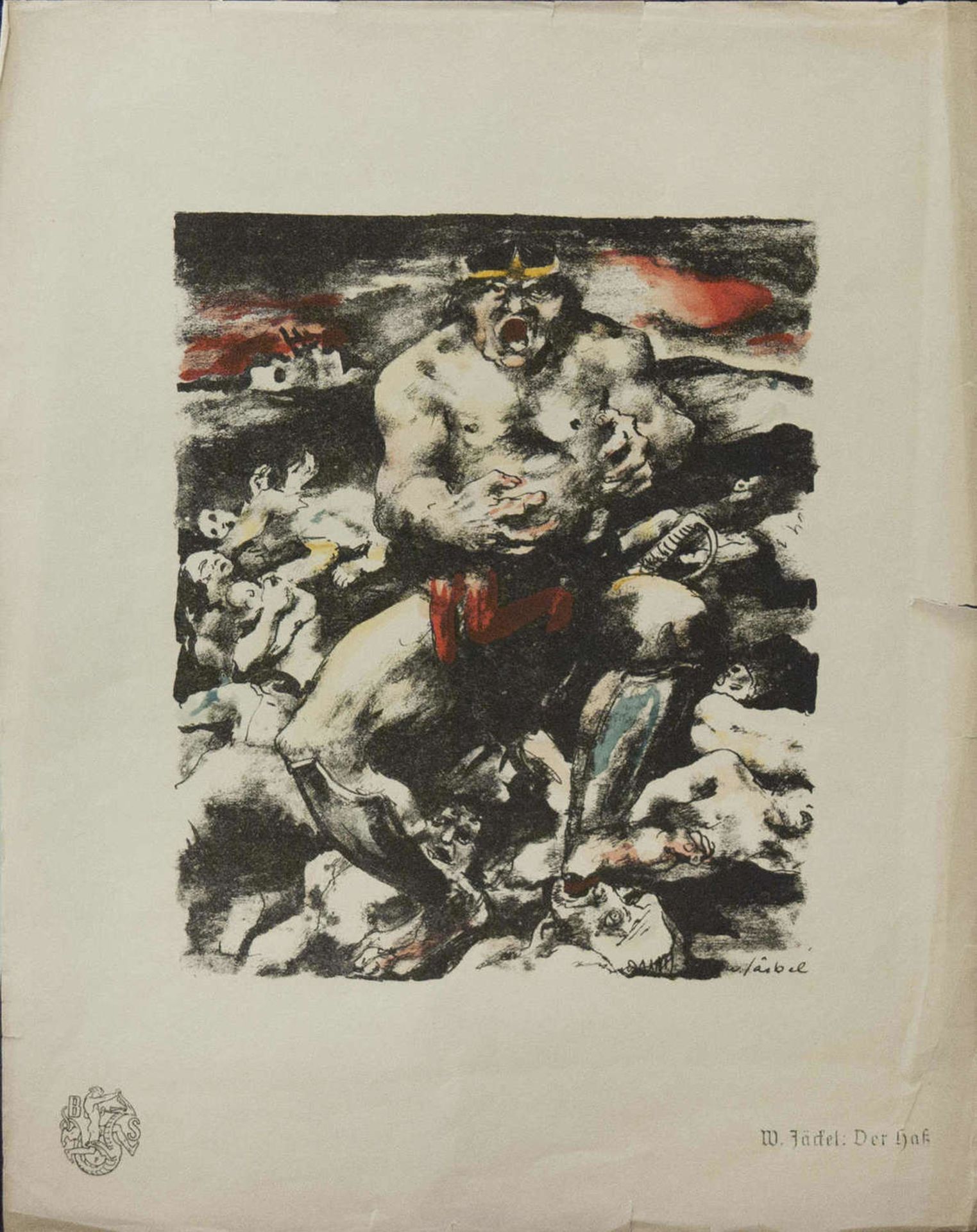 W. Jäckel - Willy Jäckel (1888-1944) "Der Haß", Grafik Multiple, Lithographie 1916. Maße: ca. 26x