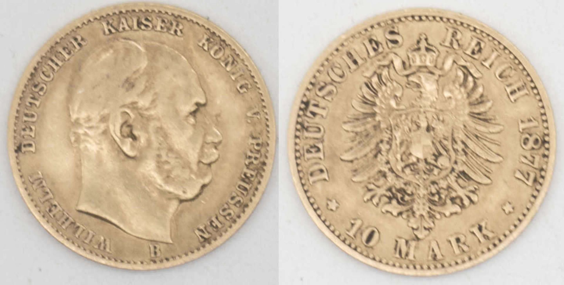 Deutsches Kaiserreich Preußen 1877, 10.- Mark - Goldmünze "Wilhelm I.". Gewicht: ca. 4 g. German