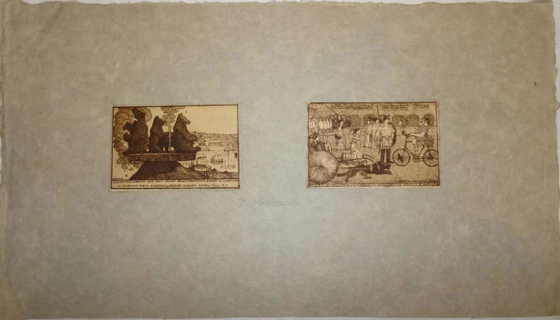 Plinio Colombi (1873-1951), 2x "Kunsthallenbazar Bern 1911", signiert. Maße: Höhe ca. 8 cm, Länge