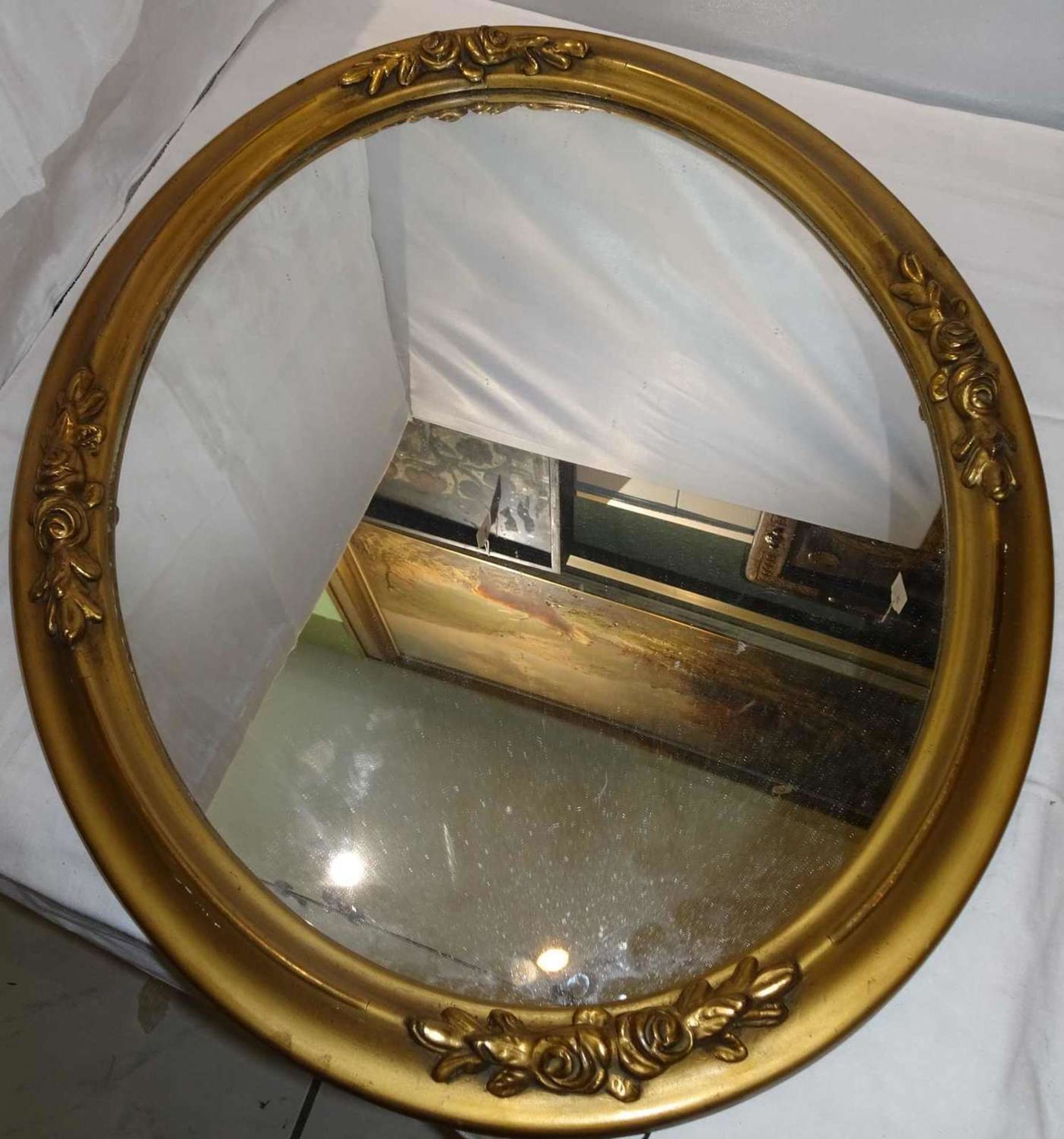 Ovaler Spiegel, alte Ausführung, Höhe ca. 57 cm, Breite ca. 49 cm Oval mirror, old design, height