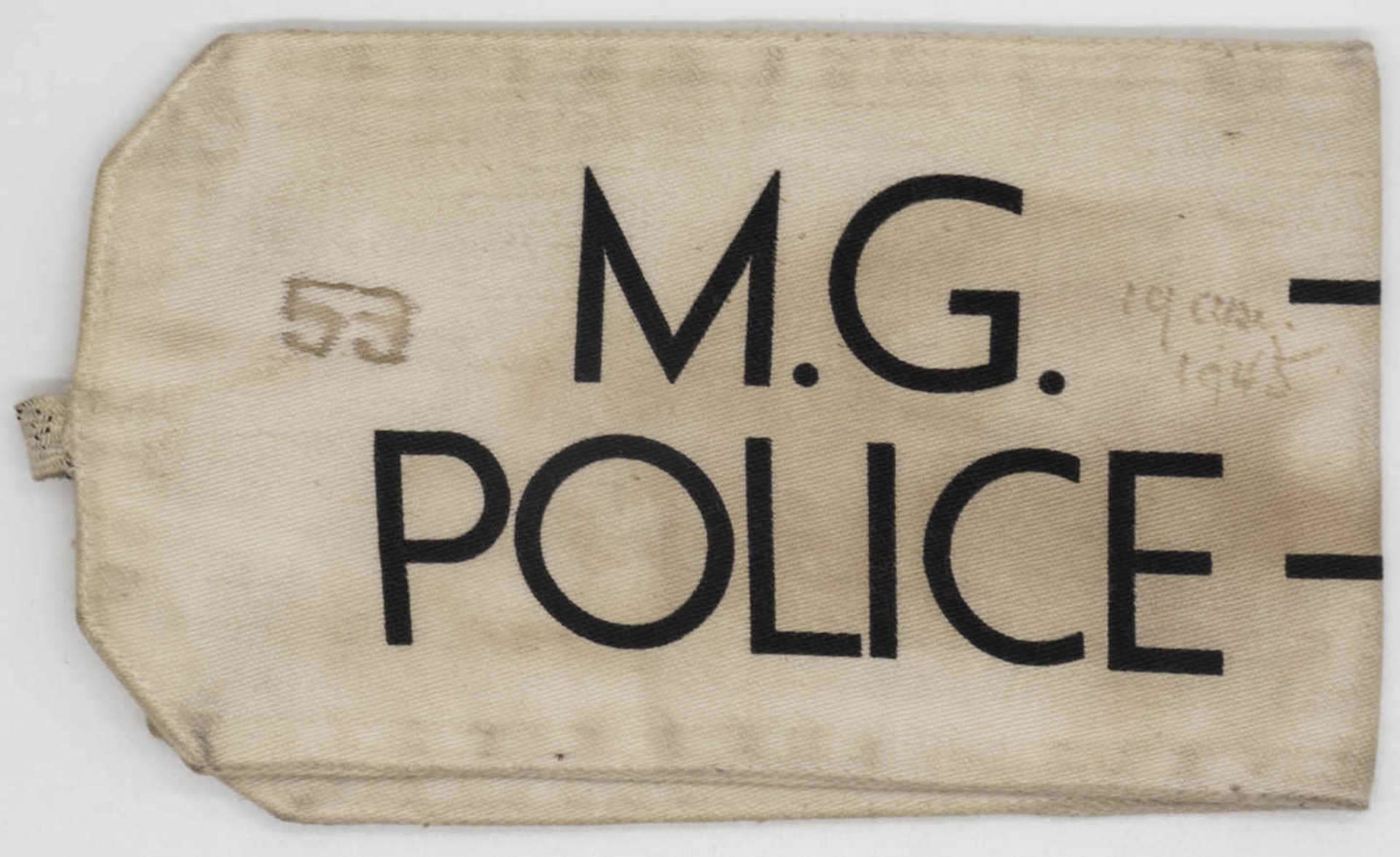 Armbinde Deutschland amerikanische Zone Hilfspolizei: M.G - Police - M.R. Polizei - 53. Ca. 1946.