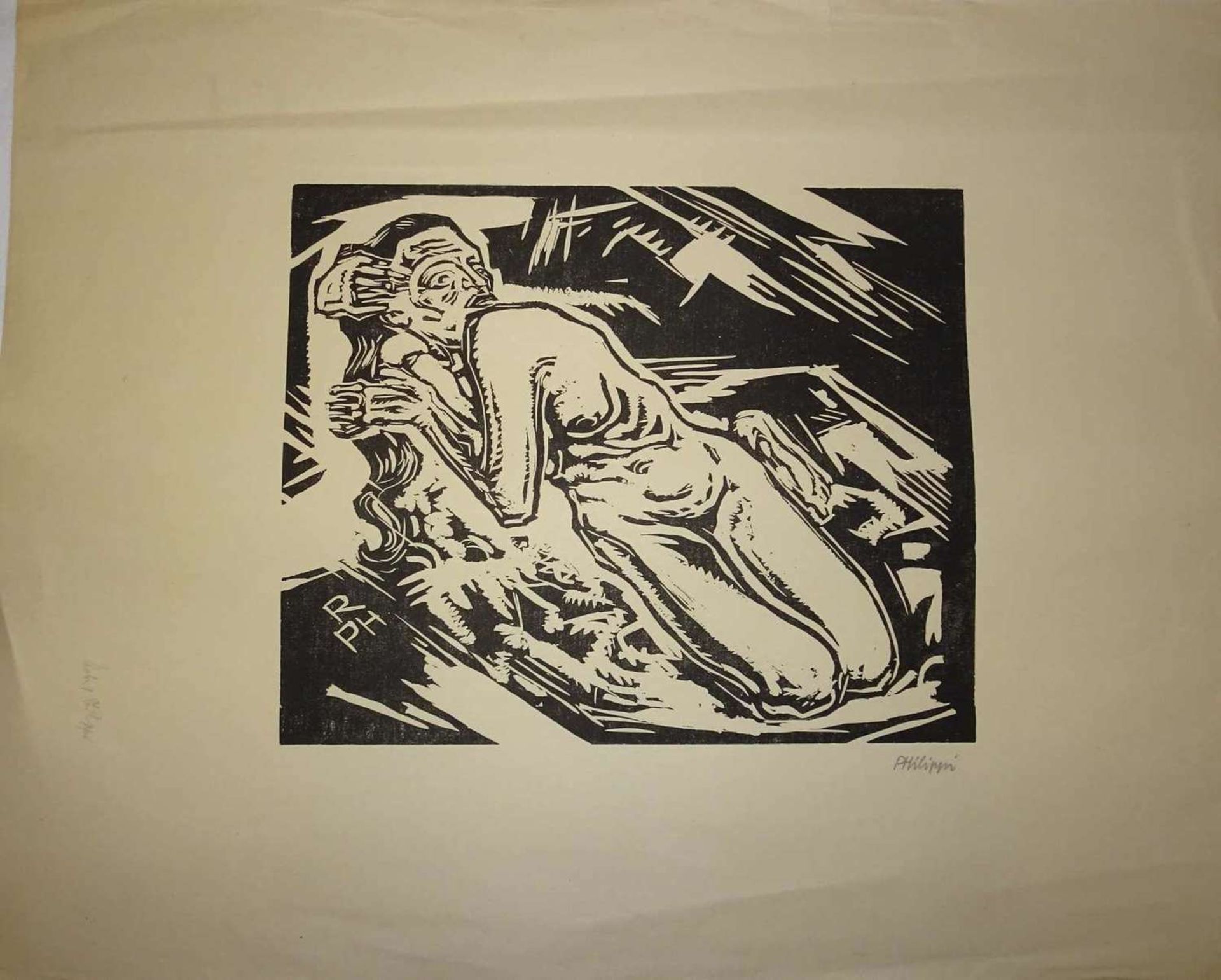 Robert Philipp (1895-1981), Holzschnitt "Angst", rechts unten Signatur. Maße: Höhe ca. 25,2 cm,