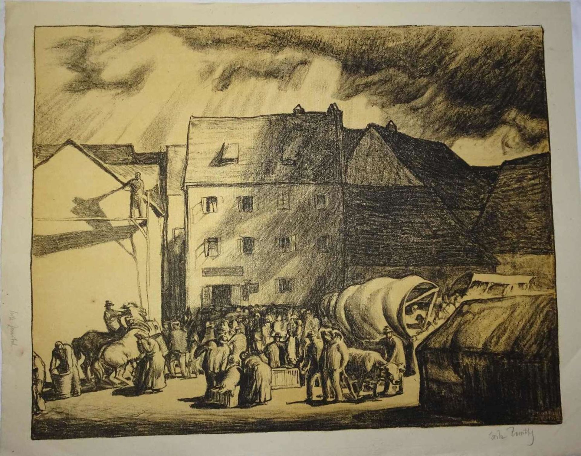 Fritz I. Zerritsch (1865-1938) "Viehmarkt", rechts unten signiert. Maße: Höhe ca. 40 cm, Länge ca.