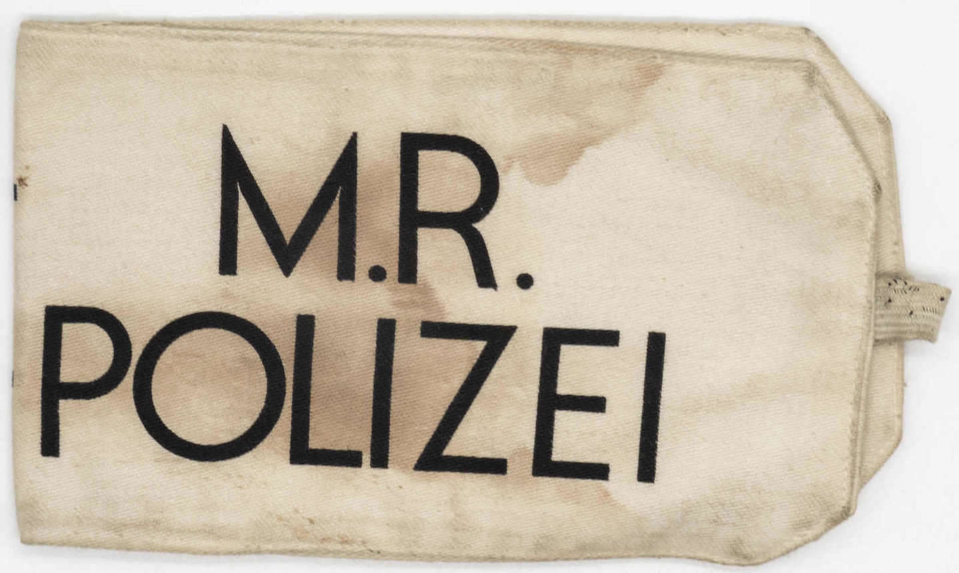 Armbinde Deutschland amerikanische Zone Hilfspolizei: M.G - Police - M.R. Polizei - 53. Ca. 1946. - Bild 2 aus 2