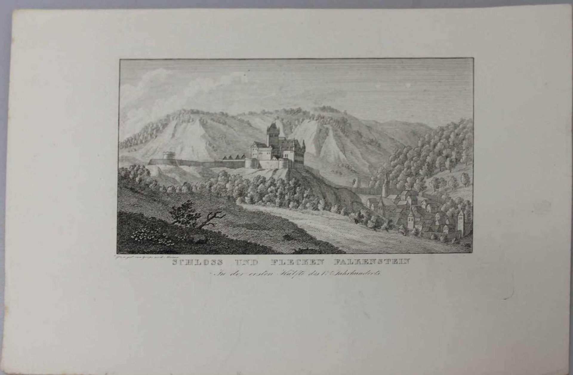 Kupferstich "Schloss und Flecken Falkenstein", Grape 1826 (nach Merian) Engraving "Castle and