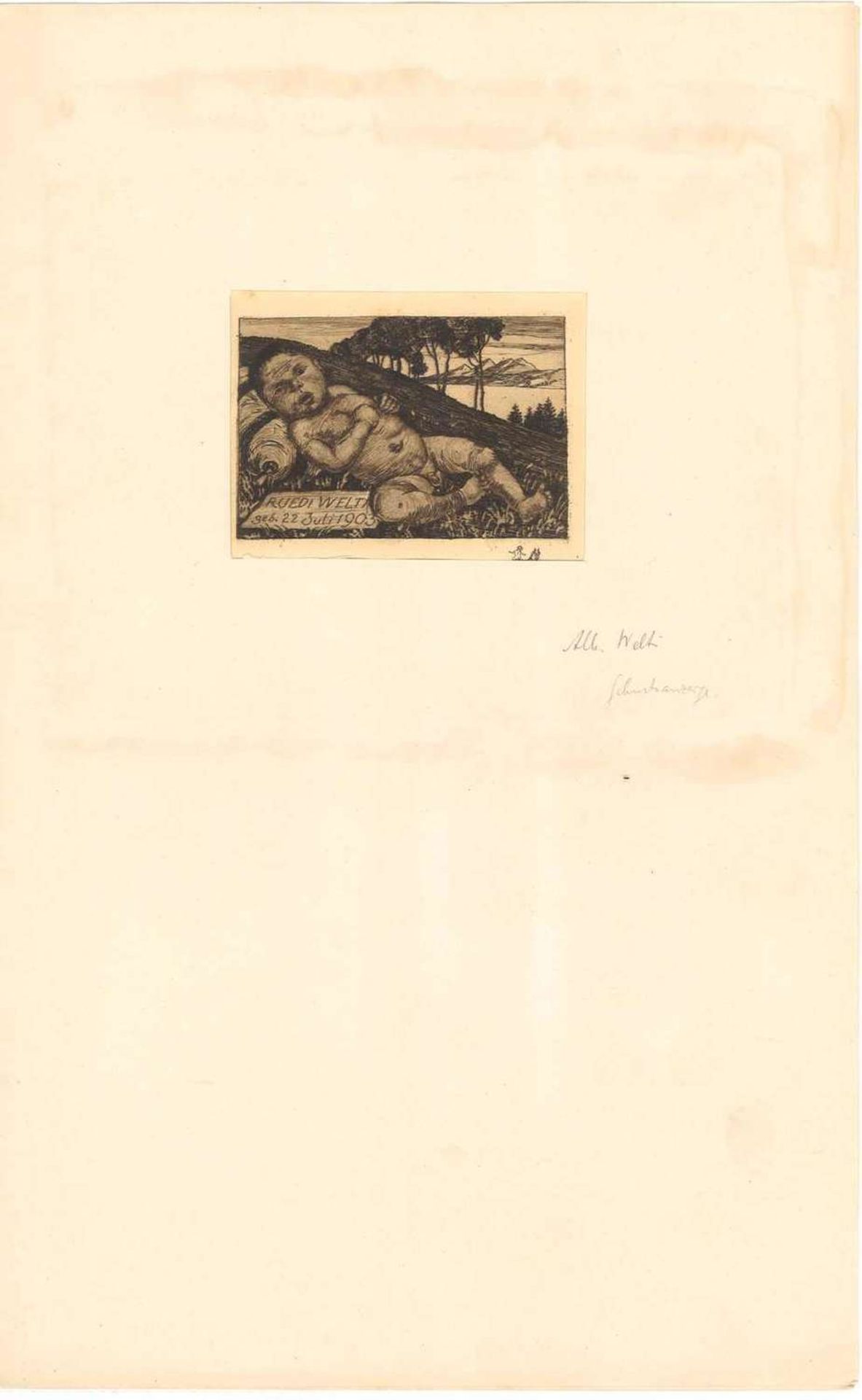 Albert Welti (1862-1912), Radierung, "Ruedi Welti geb. 22. Juli 1903", rechts unten signiert. Maße: