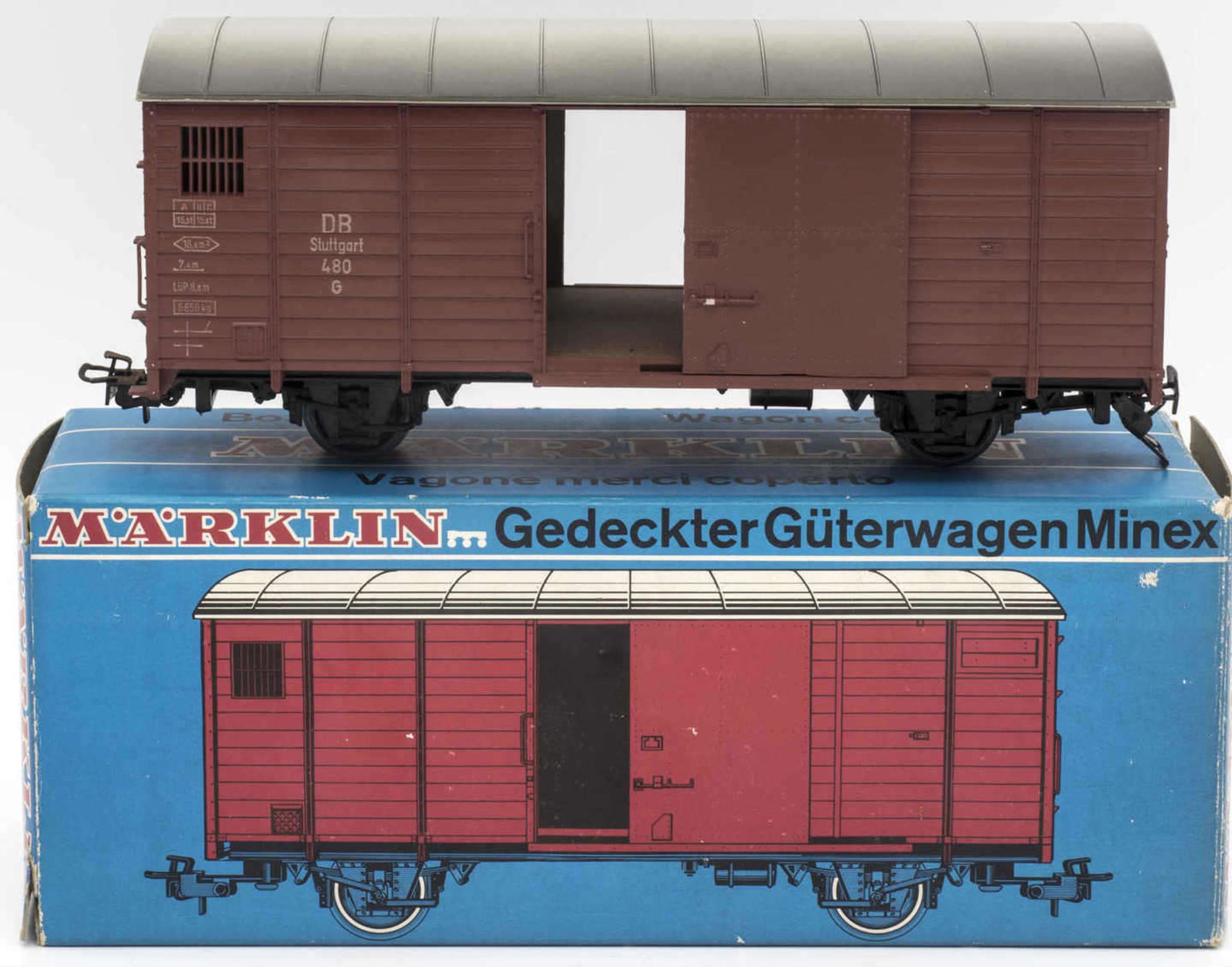 Märklin Minex 4452, gedeckter Güterwagen, Spur 0e, Maßstab: 1:45. Sehr guter Zustand in OVP.