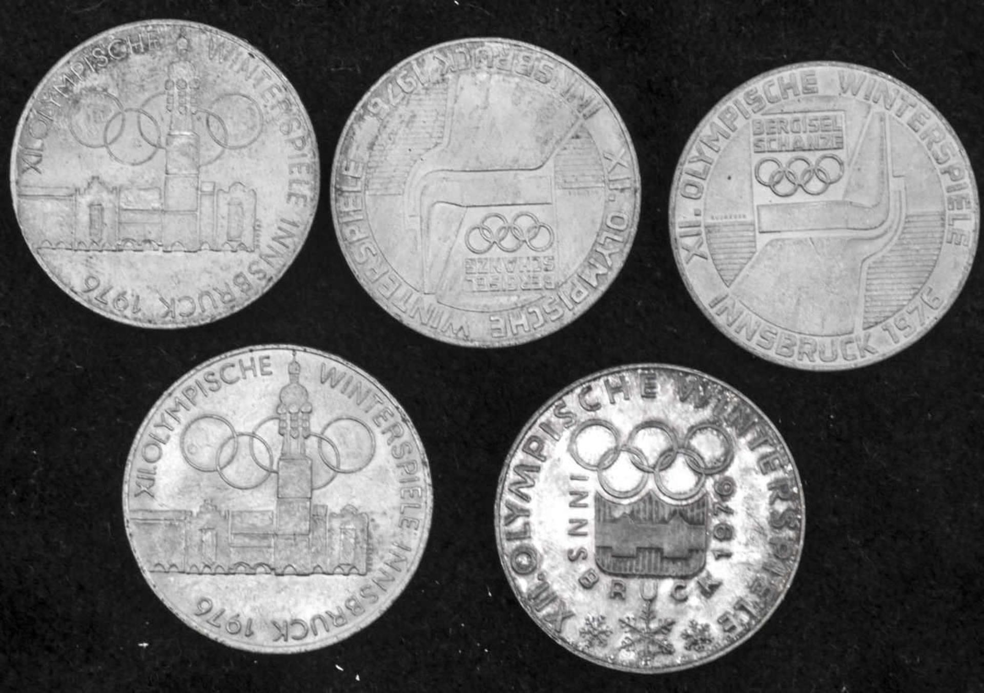 Österreich 1976, 5 x 100.- Schilling - Silbermünzen. Austria 1976, 5 x 100 Schilling silver coins.