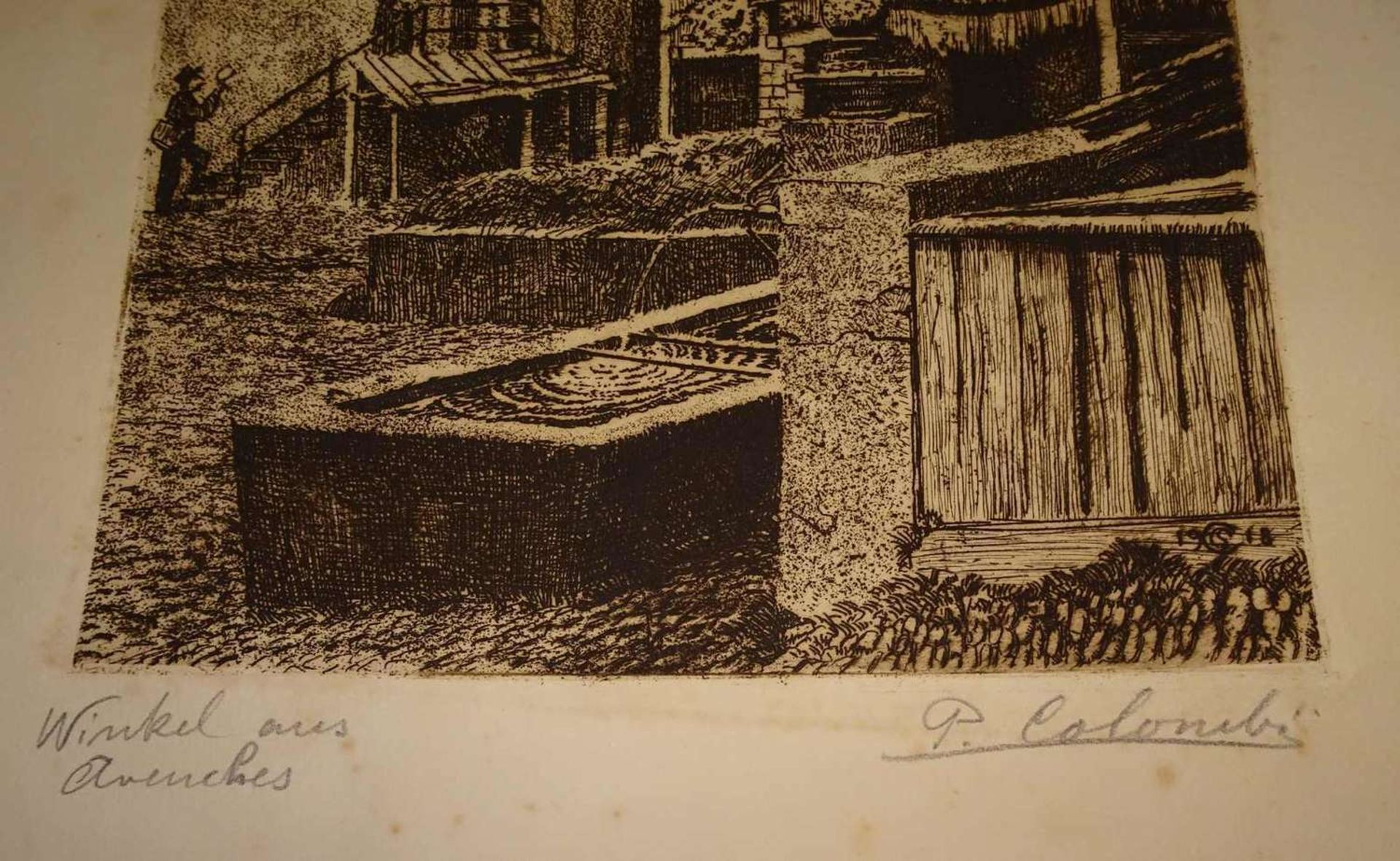 Plinio Colombi (1873-1951), Radierung, "Winkel aus Avenches", Signatur P. Colombi. Maße: Höhe ca. - Bild 2 aus 2