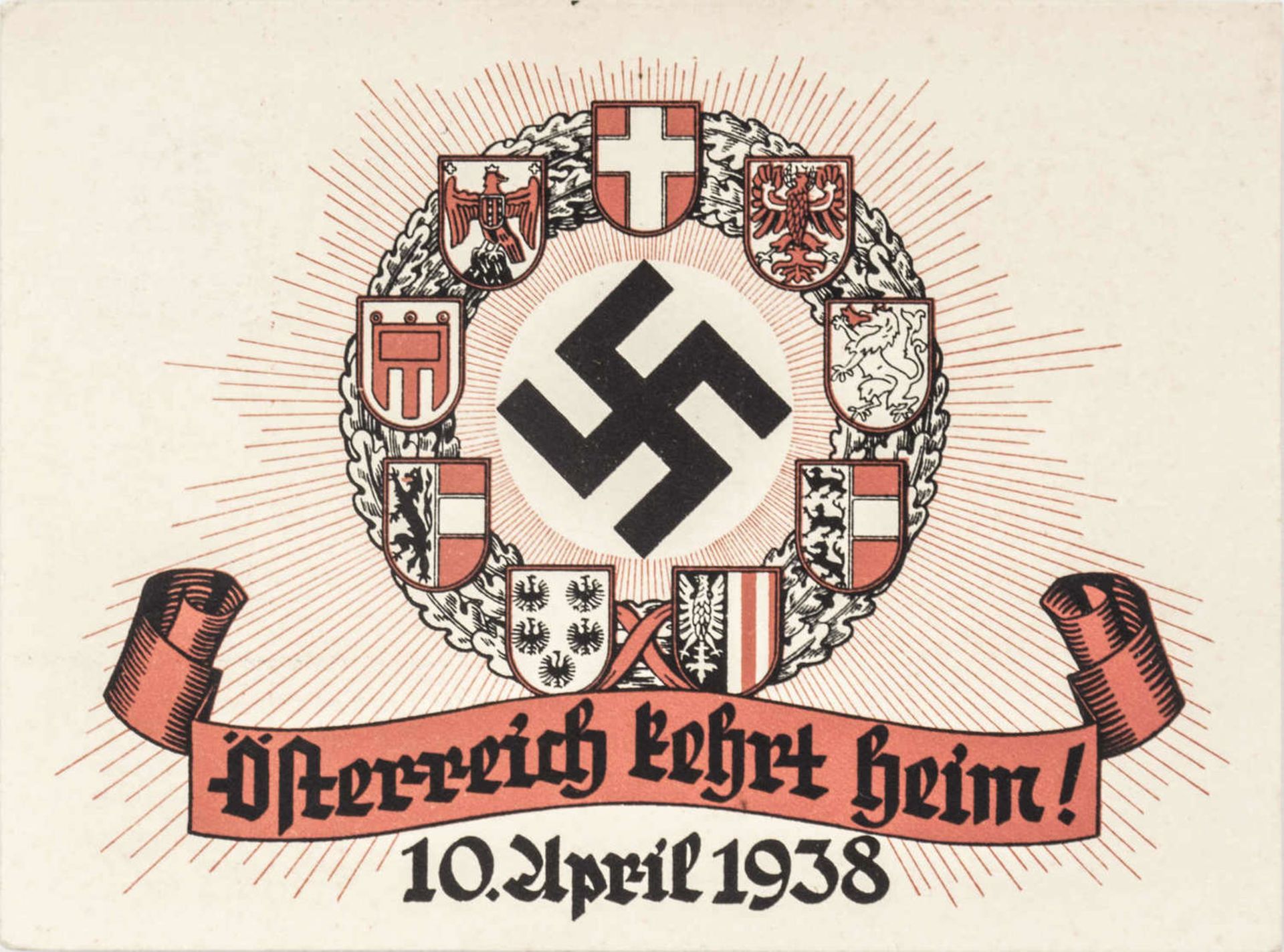 Drittes Reich, Propaganda - AK Österreich kehrt heim 10.April 1938, Sonderstempel. Third Reich,
