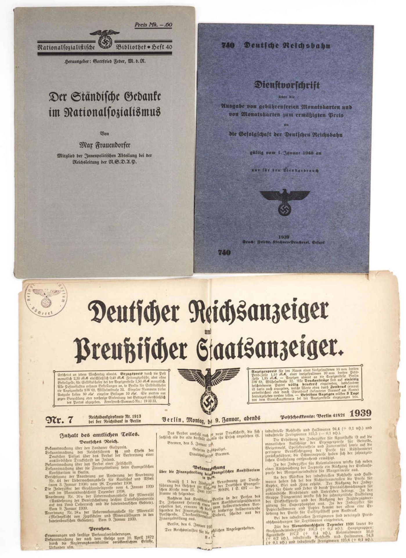 Drei diverse Literatur 3. Reich, 1939 - 39. Three diverse literature 3rd Reich, 1939-39.