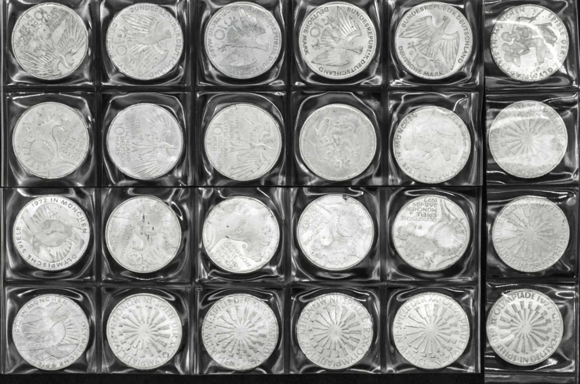 BRD, 24 x 10.- DM - Silbermünzen, "Olympische Spiele München". VZ - Stgl. BRD, 24 x 10.- DM -