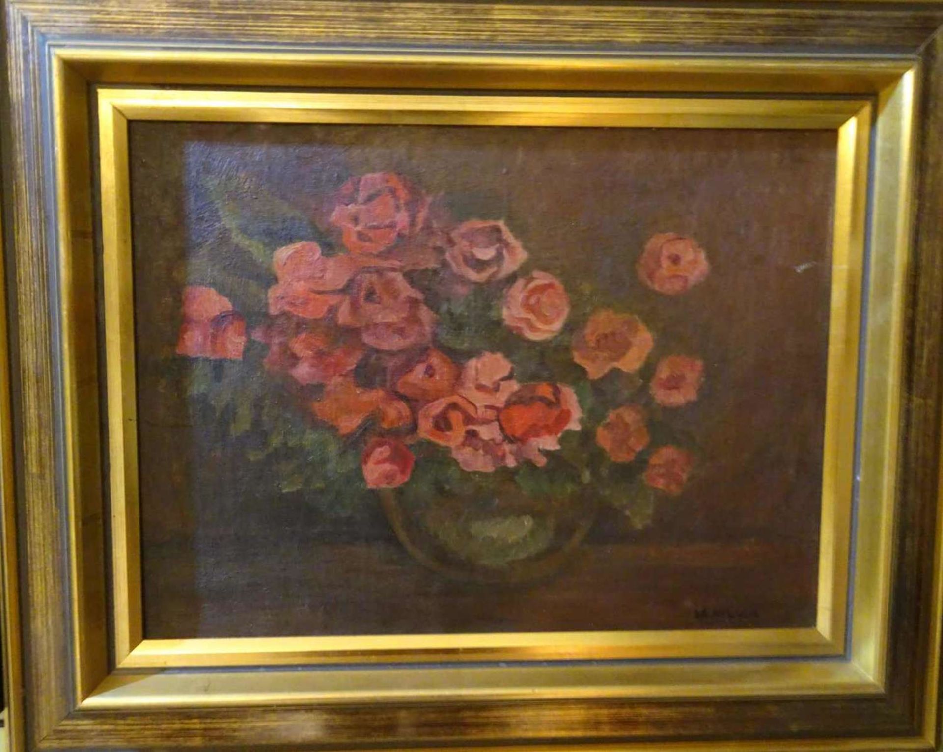 Aus süddeutscher Sammlung. A. Nilson, Ölgemälde auf Leinwand "Rosenstrauß in Vase", unten rechts