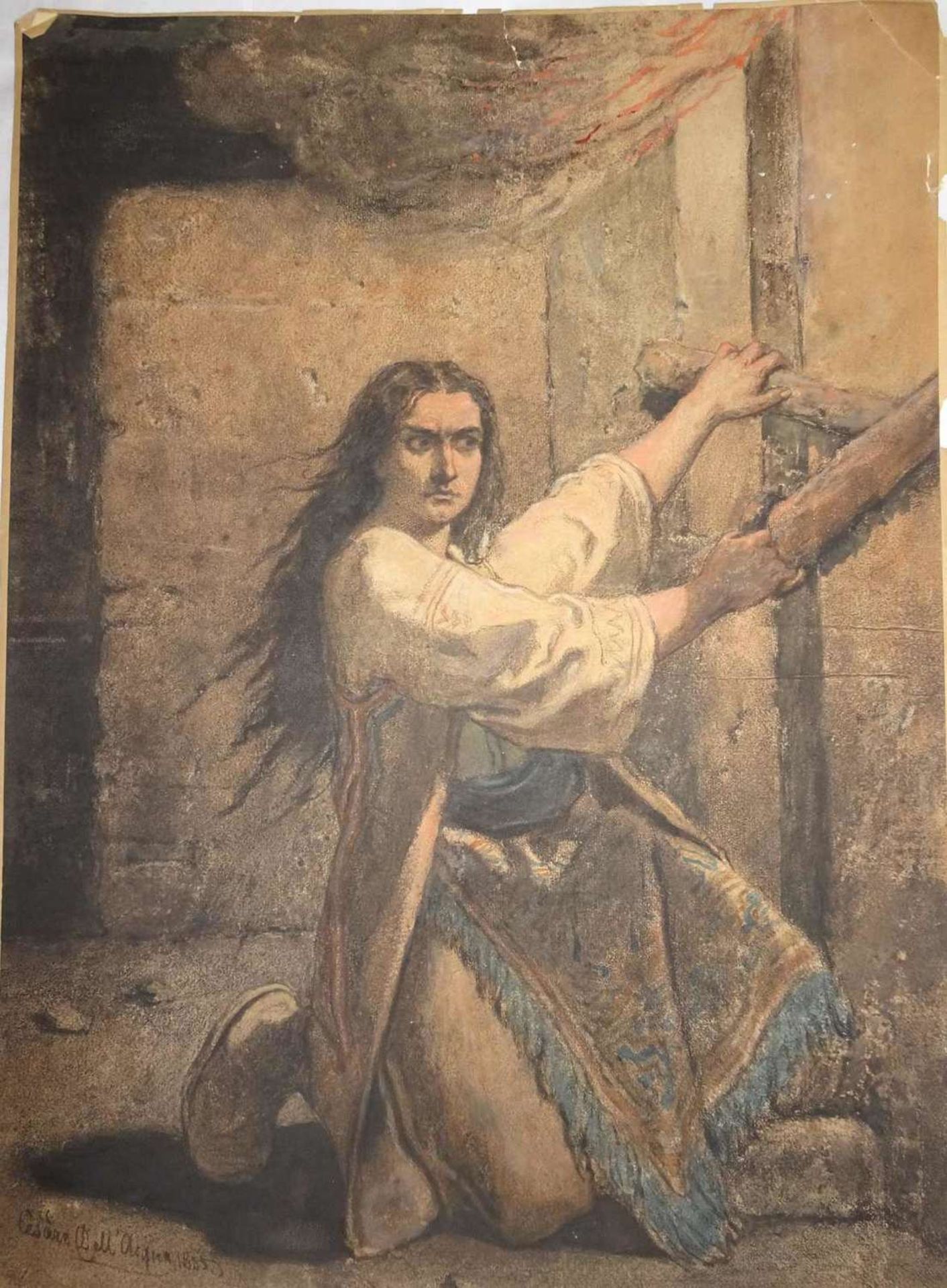 Cesare Dell Acqua (1821-1905), Kohle/Aquarell. "Griechin", links unten signiert 1855. Maße: Höhe
