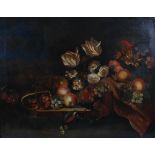 19th century Continental School, probably Dutch Still life with flowers, fruit and red squirrel