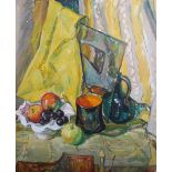 AR Annabel A. Kidston (1896-1981) Still life with bowl of fruit and green glass decanter oil on