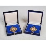 Two Scottish Football League Championship 9ct gold and enamel Winners medals, comprising; First