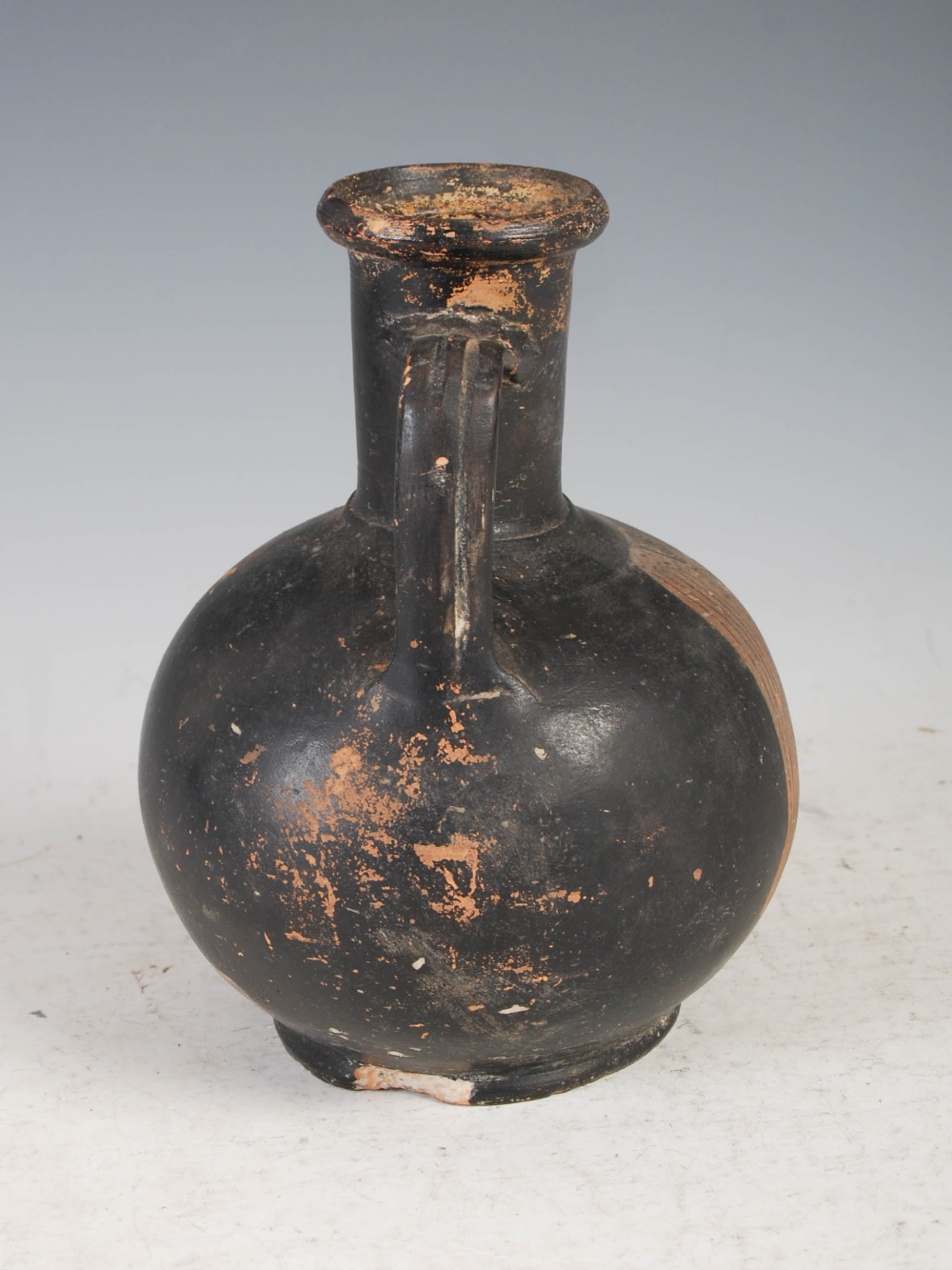 Antiquities- An Ancient Roman Attic black terracotta jug/ aryballos, decorated with central portrait - Image 3 of 14