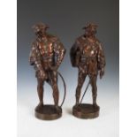 After Emile Picault (1833-1915) a pair of bronze figure groups 'Archer, 13th Siecle' and '