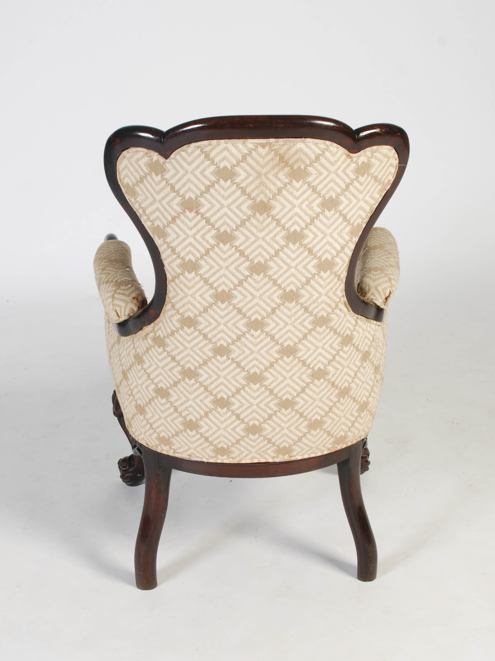 A pair of Chinese dark wood upholstered armchairs, Qing Dynasty, the shaped back, arms and stuffover - Image 8 of 8