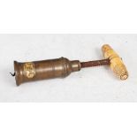 A 19th century Dowler Patent brass and bone handled corkscrew, bearing rectangular cartouche