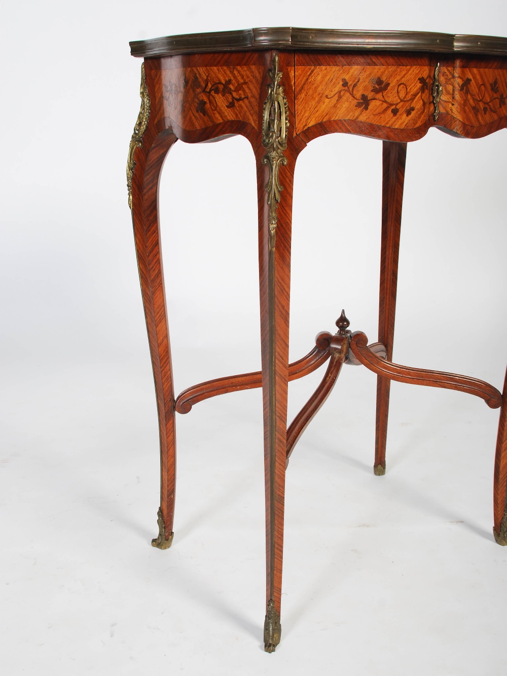 A late 19th century French kingwood, marquetry and gilt metal mounted occasional table, the shaped - Image 4 of 8