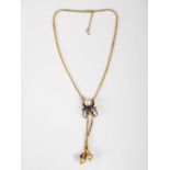 An Edwardian yellow metal, enamel and pearl centrepiece necklace, the rope twist necklace set with a