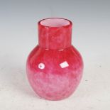 A rare and early Monart vase, shape N, mottled shades of pink with an opaque white interior, bearing