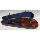 A copy of an Amati violin together with bow, in fitted case.