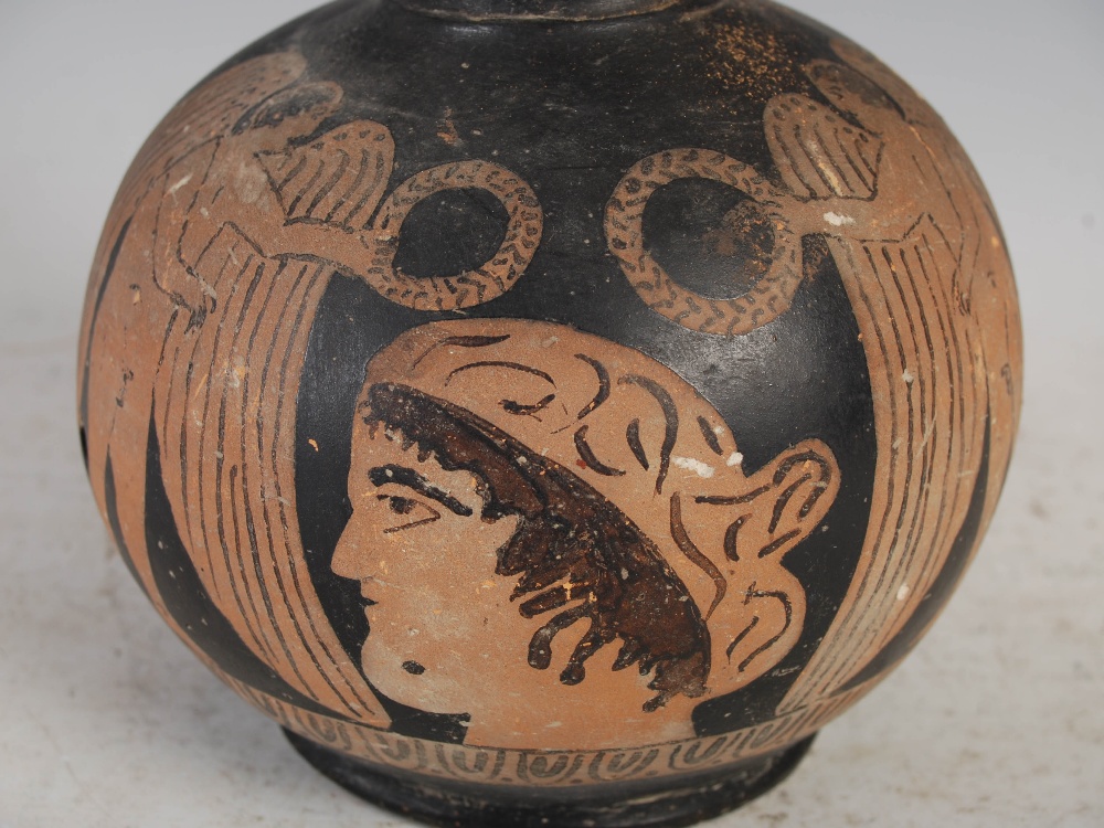 Antiquities- An Ancient Roman Attic black terracotta jug/ aryballos, decorated with central portrait - Image 6 of 14