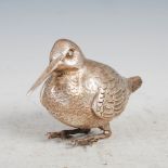 A late 20th century silver model of a Woodcock, Sheffield, 8cm high x 13cm wide, 8.8 troy ozs.