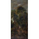 19th century British School Woodland scene with figures gathering water oil on canvas 106cm x 48cm