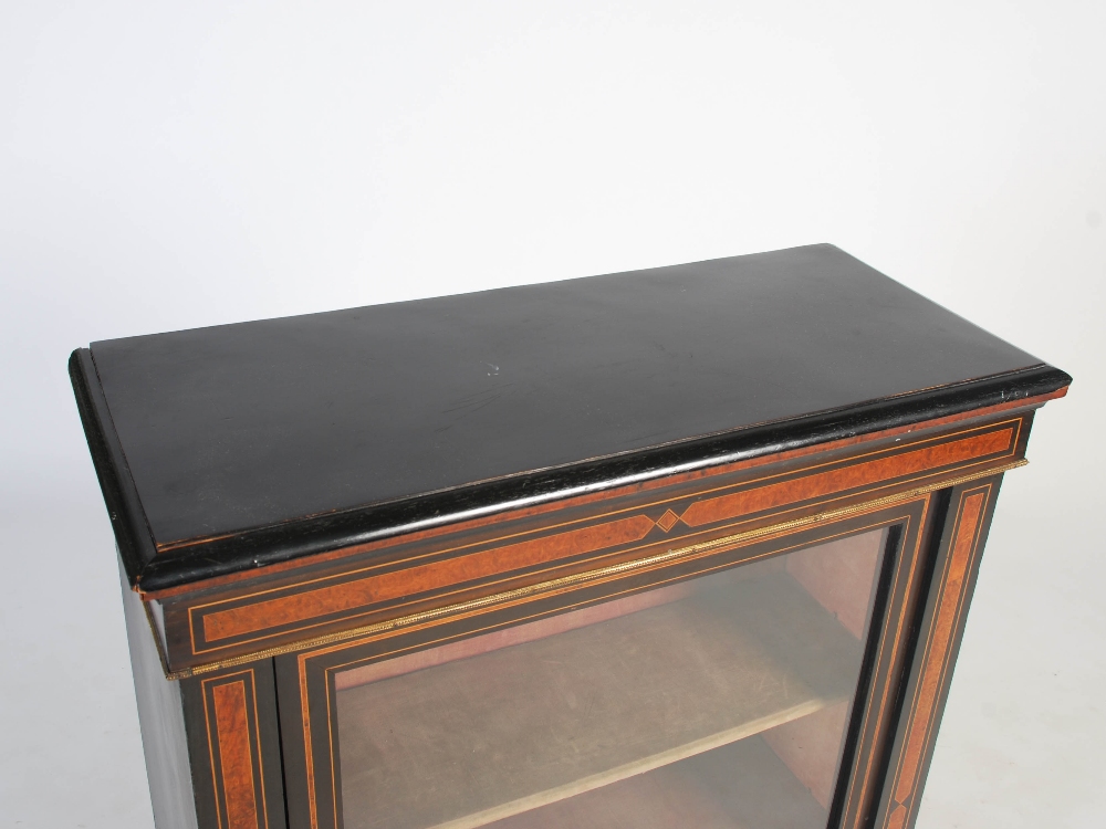 A Victorian ebonised and burr walnut pier cabinet, the rectangular top and plain frieze above a - Image 2 of 6