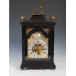 A George III ebony cased bracket clock, Chater, London, the brass dial with silvered chapter ring