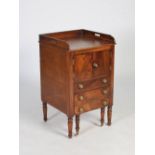 A 19th century mahogany commode, the rectangular top with three quarter gallery and pierced cut