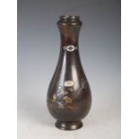 A Japanese bronze, enamel and silver overlaid gourd shaped vase, late 19th/early 20th century,