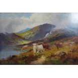 C. W. Oswald (late 19th century) Highland landscape with cattle watering oil on canvas, signed lower